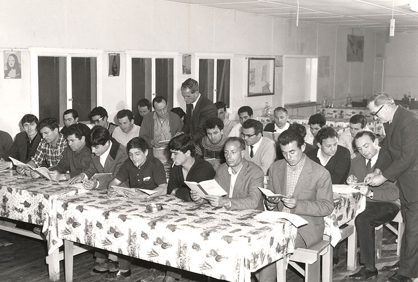 Early 1960s. English class lesson for Transfielders at Seven Hills.