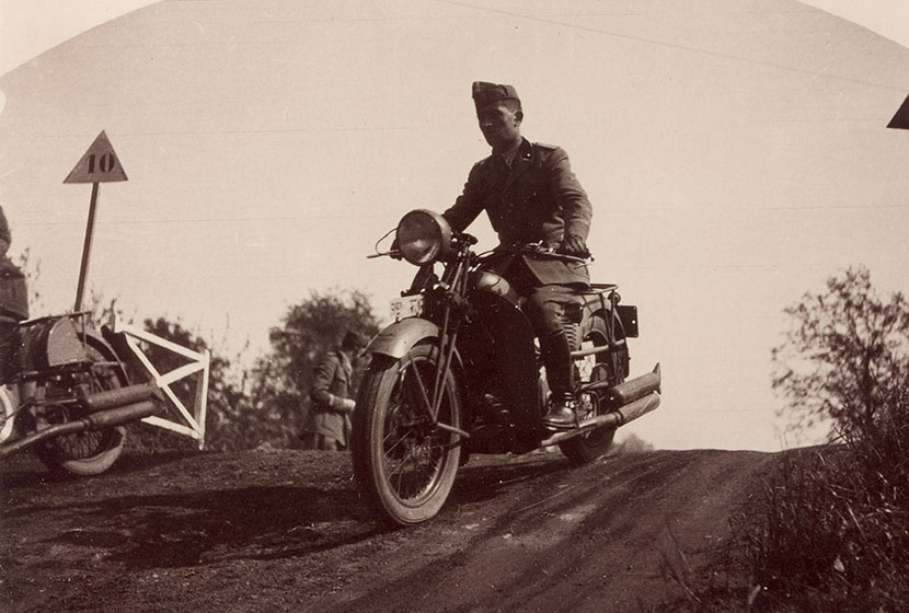 Franco on a motorcycle at the Military Academy.