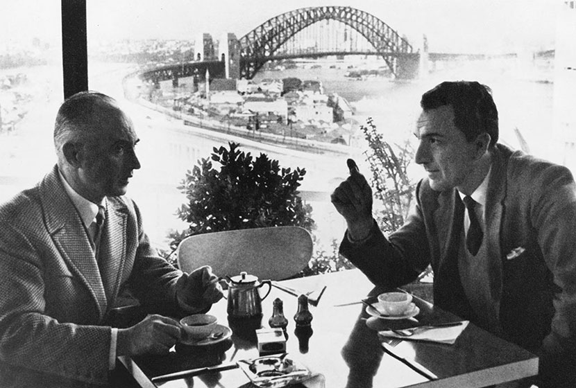 Belgiorno-Nettis and Salteri on the thirteenth floor of Transfield House in the early 1960s.
