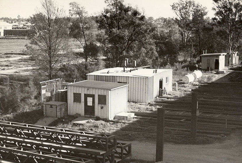 1966. Seven Hills. Storage area and transformer alongside Toongabbie Creek.