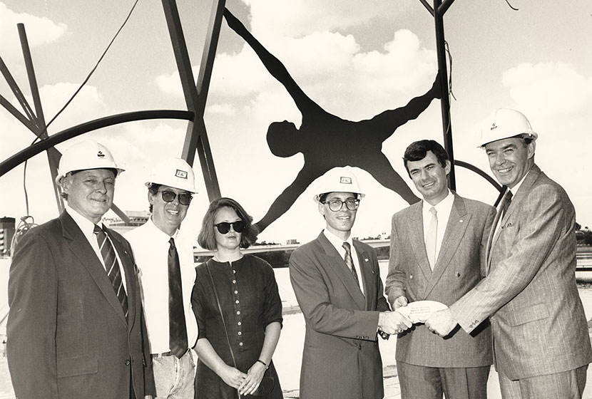 Handing over of steel sculpture Man and Matter on site at Expo ’88 in Brisbane.