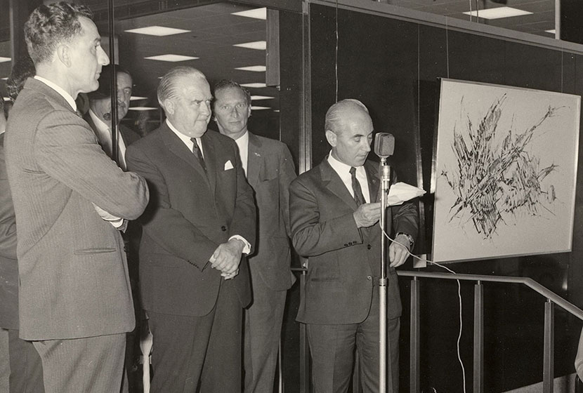 1967. Transfield Art Prize. Carlo and Franco with the Premier of NSW, Robert Askin.