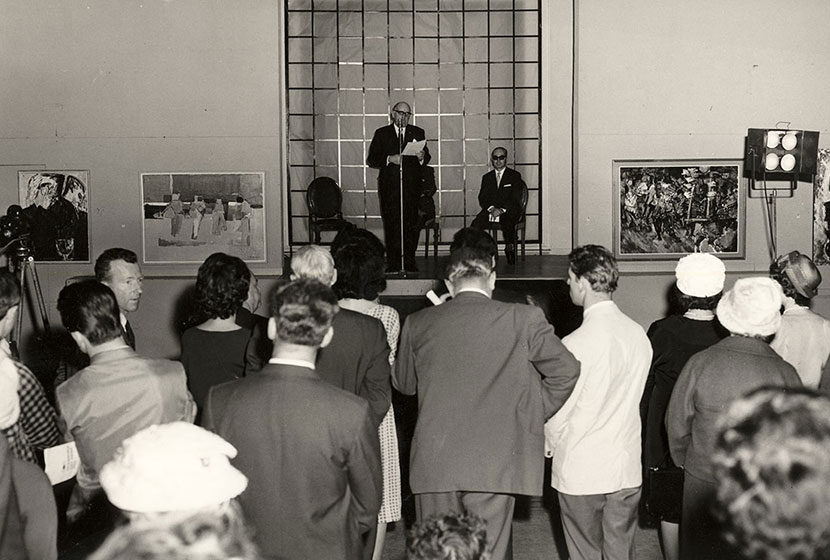 1962. Transfield Art Prize. View of the ceremony, held at David Jones' Art Gallery, Sydney.