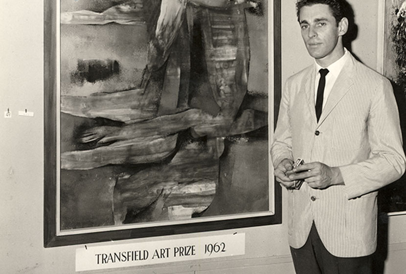 Sibley in front of his painting, Bathers.