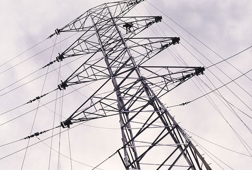 The complex web of a tower’s crossarms.