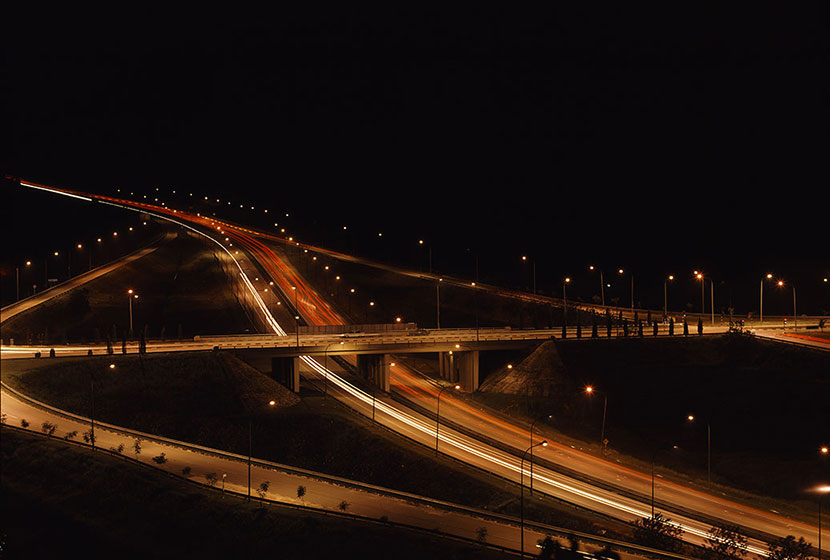 Night view of a bridge built by Transfield in Malaysia.