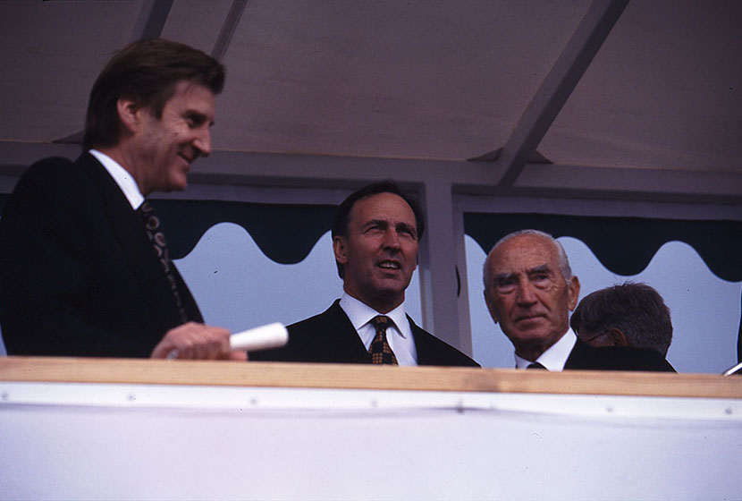 1994. Victorian Premier Jeff Kennett, Prime Minister Paul Keating and Franco at the launch of HMAS Anzac.
