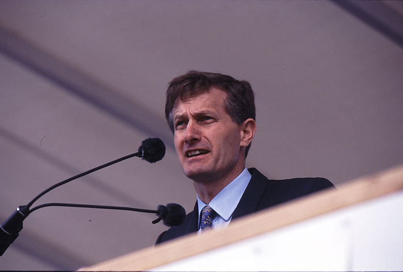 1994. AMECON's Managing Director, John White, speaks at the launch of HMAS Anzac.