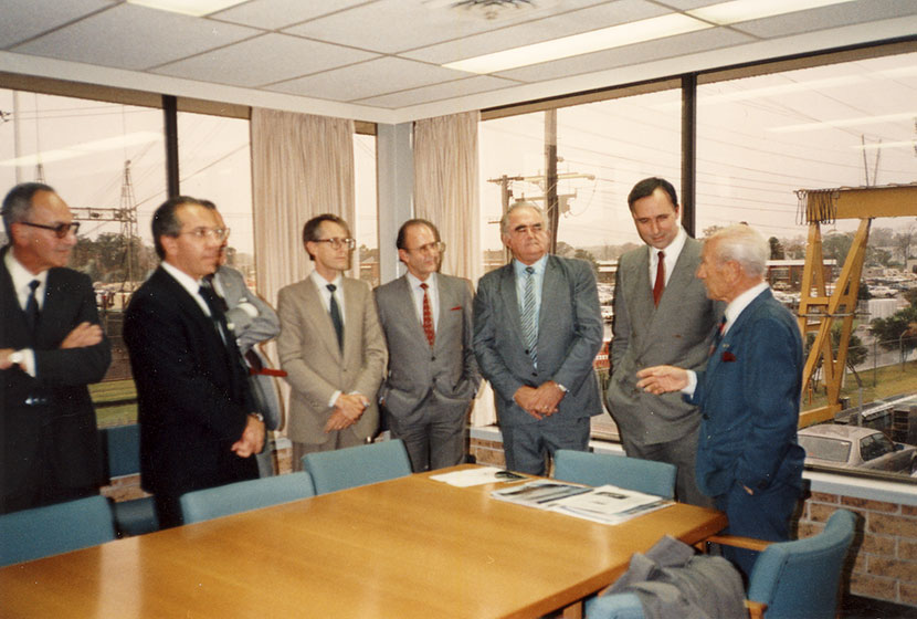 Prime Minister Paul Keating visits Transfield’s Seven Hills factory. Franco explains the operation.
