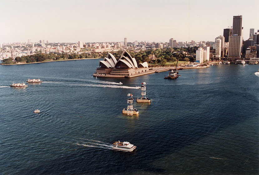 Construction of the Sydney Harbour Tunnel in front of the Opera House.