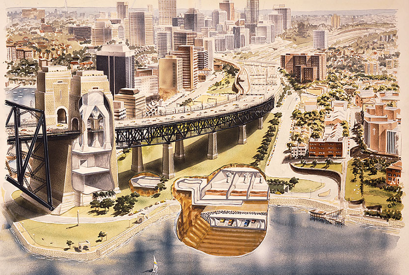 Diagram of the construction works for the exhaust system for the Sydney Harbour Tunnel.