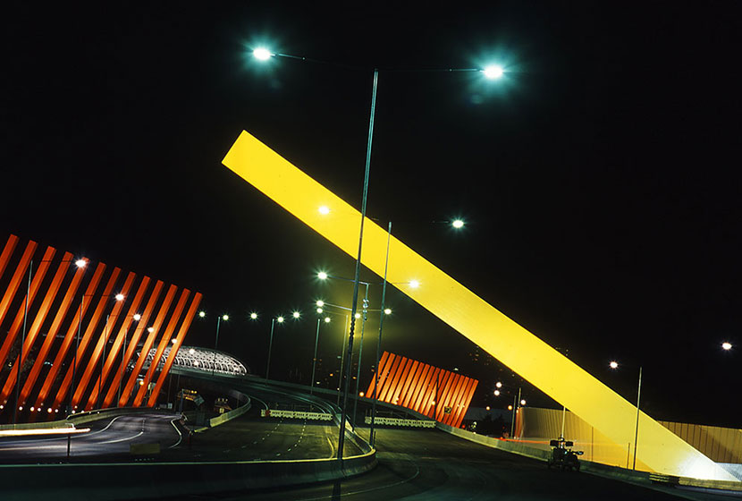 Melbourne City Link.The International Gateway by night.