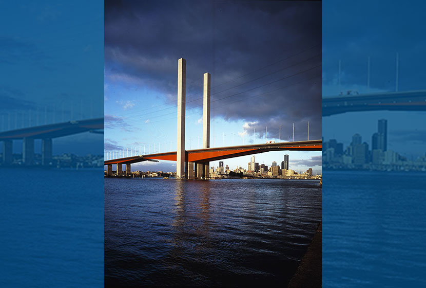Melbourne City Link. The new Bolte Bridge over the Yarra River is 490 metres long and 30 metres of clearance.