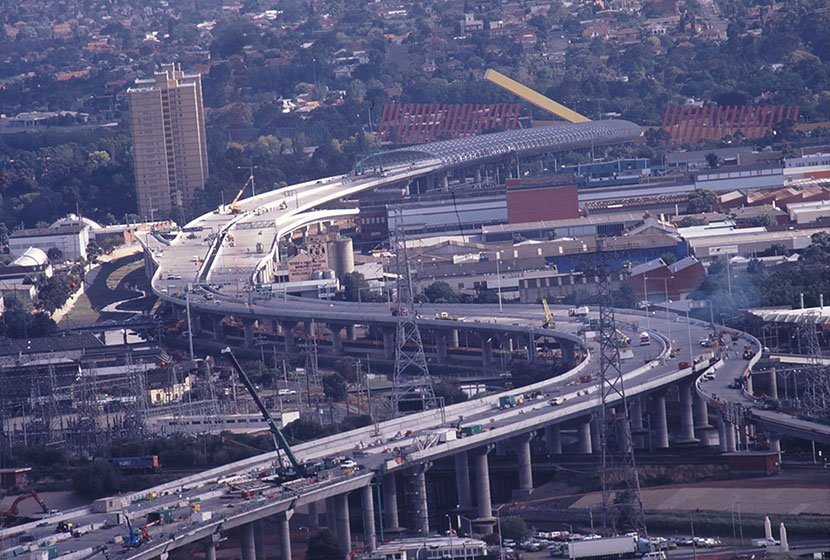 Melbourne City Link. Panoramic view of the elevated road section.